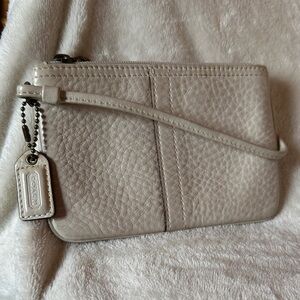 Coach Pebble Leather Wristlet in Antique Cream